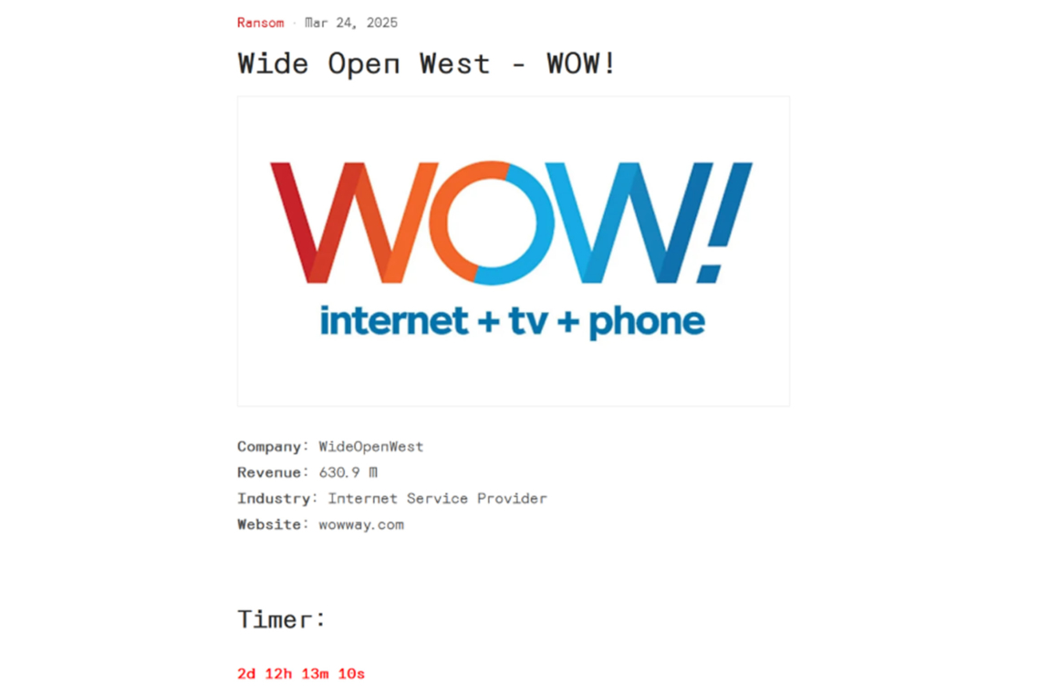 Emerging Ransomware Group Alleges Cyberattack on US Telecom Provider WideOpenWest 
