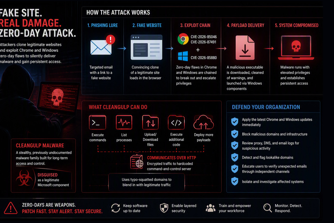 Fake Copies of Popular Websites Used to Deliver Chrome and Windows Zero-Day Exploits